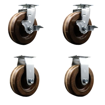 Service Caster 6'' High Temp Phenolic Caster Set with Bronze Bearings 2 Brakes 2 Rigid, 4PK SCC-20S620-PHBZHT-TLB-2-R-2